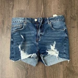 Distressed denim shorts